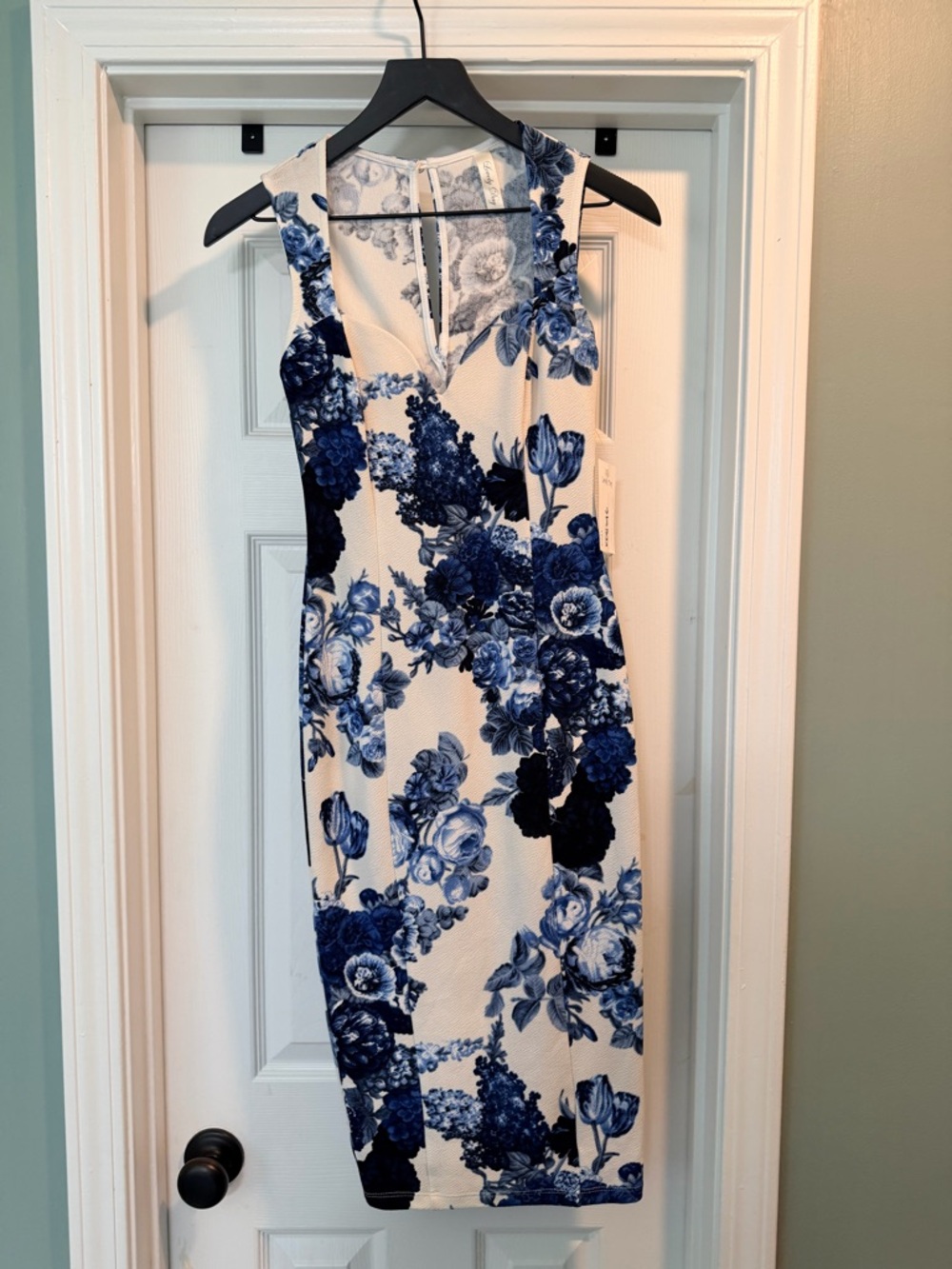 Lovely Day Blue Floral Midi Sheath Dress on White